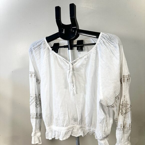 Lush Peasant Blouse WMNS L White Boho Cottagecore Feminine Ruffle V-Neck Top - Picture 3 of 14